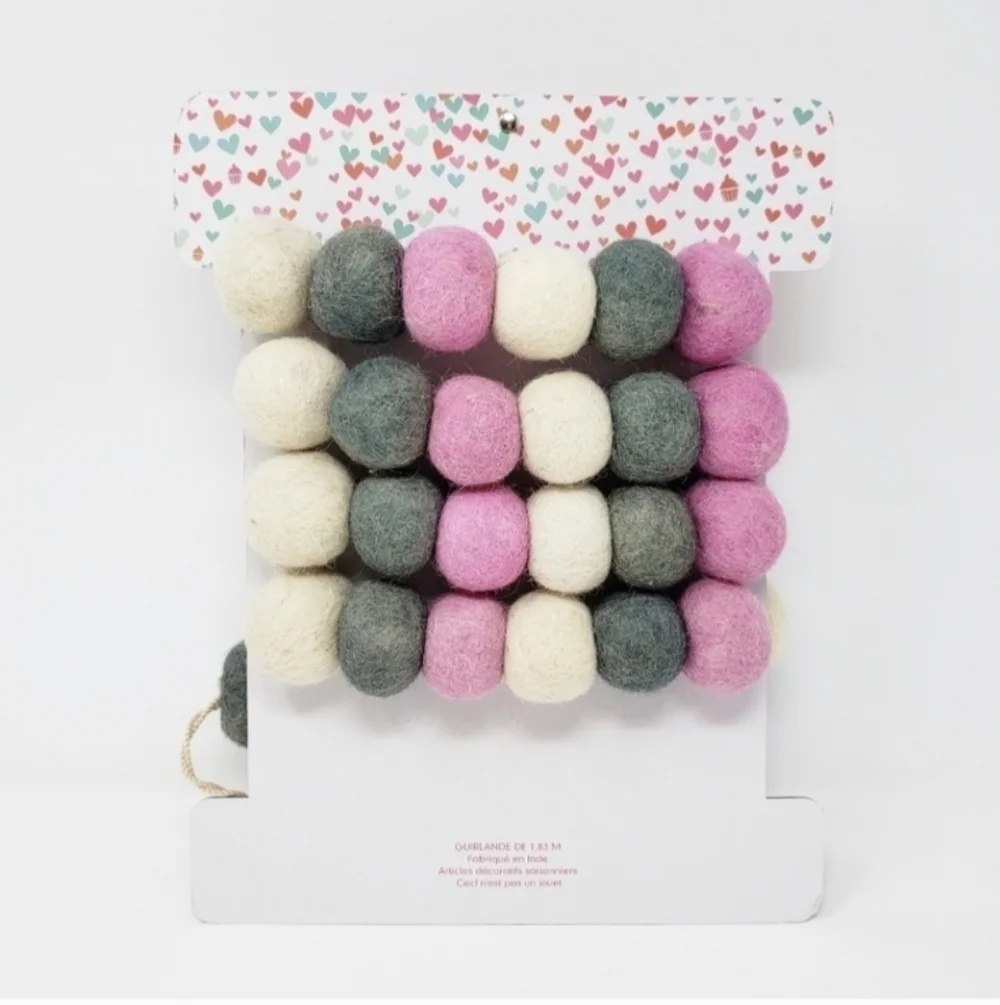 Love & Cupcakes Felted Wool Pom Pom Ball Garland Valentine's Day